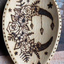 Load image into Gallery viewer, Crescent Flower Moon Wooden Spoon | Pyrography Kitchen Decor | Woodburning Utensils | Kitchen Witch Gift