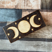 Load image into Gallery viewer, Moon Phases Double Tealight Holder | Pyrography Altar Decor |Woodburning Home Decor | Witch Gift