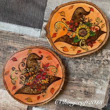 Load image into Gallery viewer, Autumn Witch Hat Wood Slice | Woodburning Altar Decor | Pyrography Home Decor | Witch Gift | Witches