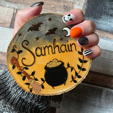 Load image into Gallery viewer, Wooden Altar Sabbat Decorations | Witch Gift | Pagan Sabbats | Pyrography Altar Decor | Woodburning Wood Slice Signs | Individual or Full Set of Eight