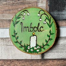 Load image into Gallery viewer, Wooden Altar Sabbat Decorations | Witch Gift | Pagan Sabbats | Pyrography Altar Decor | Woodburning Wood Slice Signs | Individual or Full Set of Eight