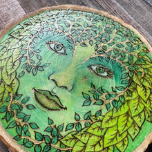Load image into Gallery viewer, Green Woman Woodburning Art | Pyrography Wall Art | Altar Decor | Witch Gift | Home Decor