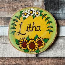 Load image into Gallery viewer, Wooden Altar Sabbat Decorations | Witch Gift | Pagan Sabbats | Pyrography Altar Decor | Woodburning Wood Slice Signs | Individual or Full Set of Eight