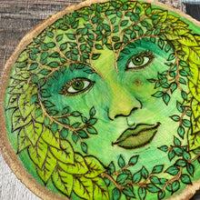 Load image into Gallery viewer, Green Woman Woodburning Art | Pyrography Wall Art | Altar Decor | Witch Gift | Home Decor