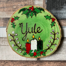 Load image into Gallery viewer, Wooden Altar Sabbat Decorations | Witch Gift | Pagan Sabbats | Pyrography Altar Decor | Woodburning Wood Slice Signs | Individual or Full Set of Eight