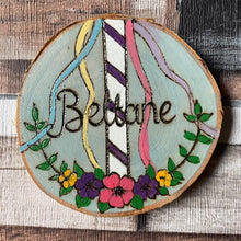 Load image into Gallery viewer, Wooden Altar Sabbat Decorations | Witch Gift | Pagan Sabbats | Pyrography Altar Decor | Woodburning Wood Slice Signs | Individual or Full Set of Eight