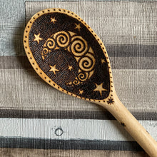 Load image into Gallery viewer, Crescent Moon Wooden Spoon | Woodburning Kitchen Decor | Pyrography Utensils | Kitchen Witch Gift | Celestial Art