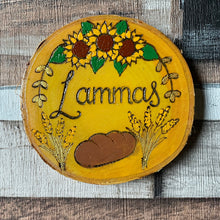 Load image into Gallery viewer, Wooden Altar Sabbat Decorations | Witch Gift | Pagan Sabbats | Pyrography Altar Decor | Woodburning Wood Slice Signs | Individual or Full Set of Eight