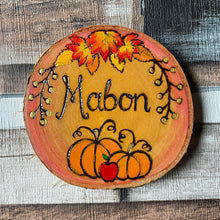 Load image into Gallery viewer, Wooden Altar Sabbat Decorations | Witch Gift | Pagan Sabbats | Pyrography Altar Decor | Woodburning Wood Slice Signs | Individual or Full Set of Eight