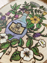 Load image into Gallery viewer, Witch Poison Bottle Woodburning Art  | Pyrography Wall Art | Witch Gift | Altar Decor
