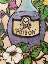 Load image into Gallery viewer, Witch Poison Bottle Woodburning Art  | Pyrography Wall Art | Witch Gift | Altar Decor