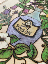 Load image into Gallery viewer, Witch Poison Bottle Woodburning Art  | Pyrography Wall Art | Witch Gift | Altar Decor