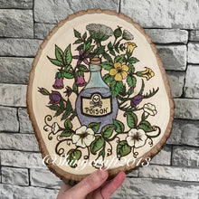 Load image into Gallery viewer, Witch Poison Bottle Woodburning Art  | Pyrography Wall Art | Witch Gift | Altar Decor