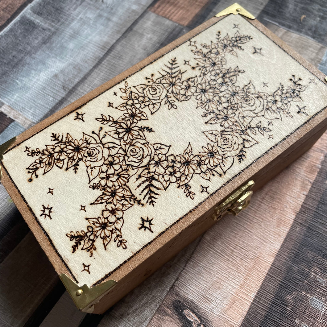 Wooden Box with Triple Flower Moon Design