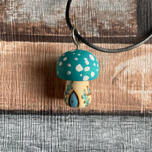 Load image into Gallery viewer, Mushroom Fairy House Necklace | Wooden Handpainted Mushroom Shape in Various Colours