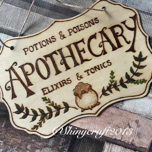 Apothecary Wooden Sign, Woodburning, Pyrography