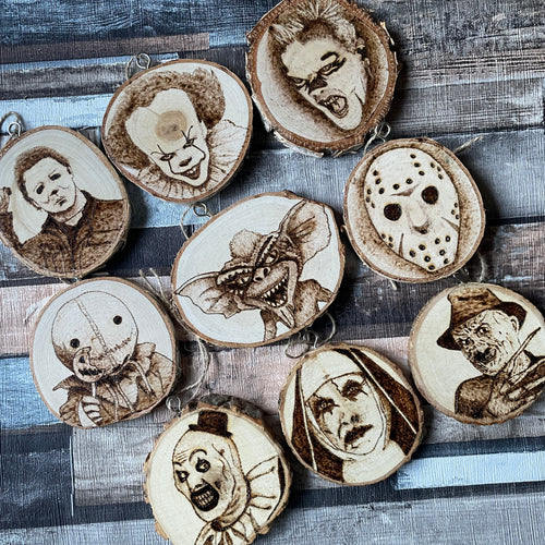Horror Character Pyrography Wooden Hanging Decorations | Woodburning Halloween Decor