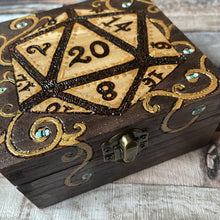Load image into Gallery viewer, D20 Dice Box, Woodburning | Pyrography | Dungeons and Dragons | Table top games accessories