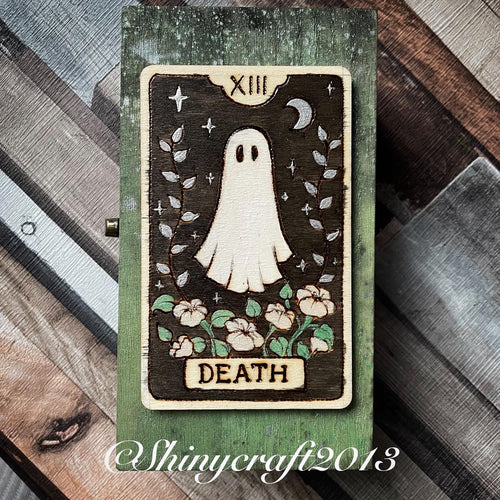 Death Tarot Card Wooden Ghost Box, Woodburning, Pyrography