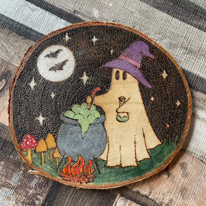 Ghost Witch Wooden Decor - Halloween- Pyrography