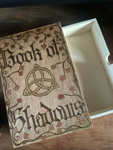 Load image into Gallery viewer, Book of Shadows Wooden Box | Pyrography | Woodburning | Book Box