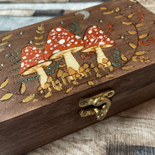 Load image into Gallery viewer, Mushroom Wooden Box | Pyrography | Woodburning | Autumn Decor