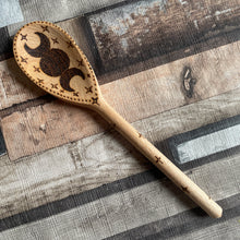 Load image into Gallery viewer, Triple Moon Wooden Spoon | Woodburning | Pyrography