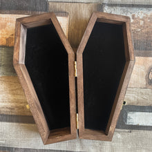 Load image into Gallery viewer, Deaths Head Moth Woodburned Coffin Box | Pyrography Trinket Box | Witch Gift | Handburned Wooden Box