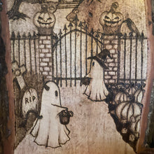 Load image into Gallery viewer, Halloween Pyrography Art | Trick or Treat Ghost Woodburning