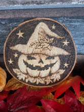 Load image into Gallery viewer, Pumpkin Halloween Decoration | Halloween Tree Decor | Spooky Pyrography | Woodburning