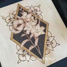 Load image into Gallery viewer, Birth Month Flower Pyrography Art