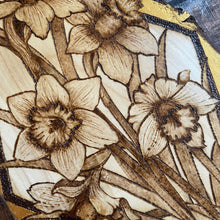 Load image into Gallery viewer, Daffodils Pyrography Artwork | Woodburning Spring Flower Wall Art