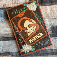 Load image into Gallery viewer, Hand-Burned Pyrography Tarot Card Artwork | Mystical Wooden Wall Art | Woodburning Witch Gift | Spiritual | Altar Decor
