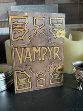 Load image into Gallery viewer, Vampyr Wooden Box | Book Shaped Pyrography Box | Woodburning | Buffy inspired