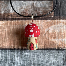 Load image into Gallery viewer, Mushroom Fairy House Necklace | Wooden Handpainted Mushroom Shape in Various Colours