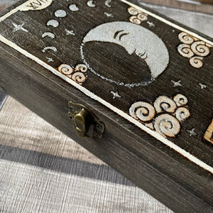 The Moon Tarot Box, Woodburning, Pyrography