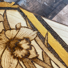 Load image into Gallery viewer, Daffodils Pyrography Artwork | Woodburning Spring Flower Wall Art