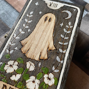 Death Tarot Card Wooden Box, Ghost, Woodburning, Pyrography