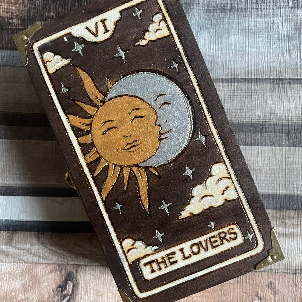 The Lovers Tarot Card Design - Wooden Box - Pyrography