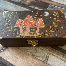 Load image into Gallery viewer, Wooden Box with Mushroom Design - Pyrography - Woodburning - Forest Witch - Cottage Core