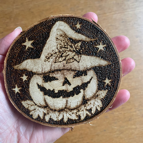 Pumpkin Halloween Decoration | Halloween Tree Decor | Spooky Pyrography | Woodburning