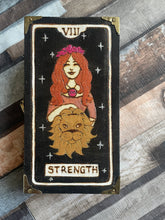 Load image into Gallery viewer, Strength Tarot Card Art Wooden Box | Pyrography Jewellery Box  | Woodburning Trinket Box | Witch Gift | Divination