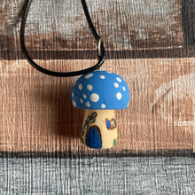 Load image into Gallery viewer, Mushroom Fairy House Necklace | Wooden Handpainted Mushroom Shape in Various Colours