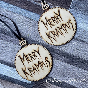 Krampus Wooden Bauble, Double sided Christmas Decoration, Creepmas