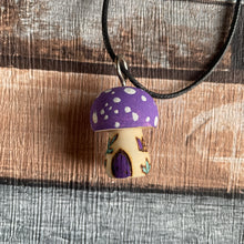 Load image into Gallery viewer, Mushroom Fairy House Necklace | Wooden Handpainted Mushroom Shape in Various Colours