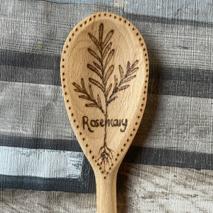 Wooden Spoon with Kitchen Herb designs, Woodburning, Pyrography