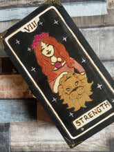 Load image into Gallery viewer, Strength Tarot Card Art Wooden Box | Pyrography Jewellery Box  | Woodburning Trinket Box | Witch Gift | Divination