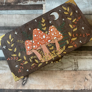 Wooden Box with Mushroom Design - Pyrography - Woodburning - Forest Witch - Cottage Core