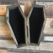 Load image into Gallery viewer, Ghost Wooden Coffin Box | Woodburning Gothic Decor | Pyrography Trinket Box | Halloween Decor