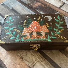 Load image into Gallery viewer, Wooden Box with Mushroom Design - Pyrography - Woodburning - Forest Witch - Cottage Core